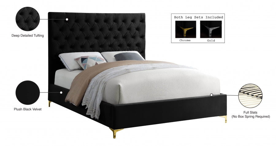 Cruz Velvet King Bed Black - CruzBlack-K