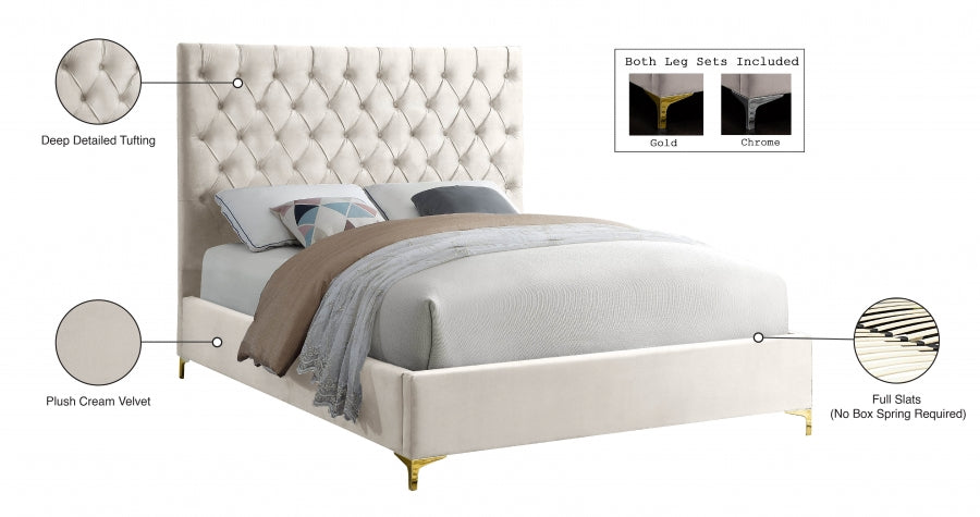 Cruz Velvet King Bed Cream - CruzCream-K