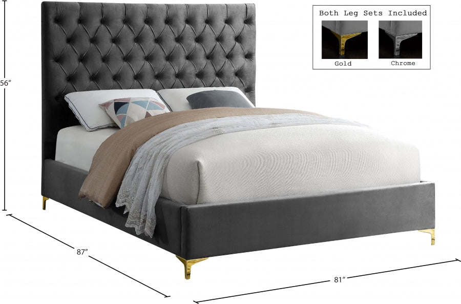 Cruz Velvet King Bed Grey - CruzGrey-K