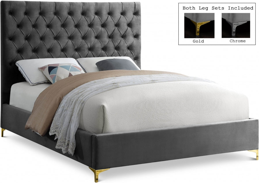 Cruz Velvet King Bed Grey - CruzGrey-K