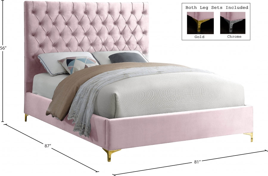 Cruz Velvet King Bed Pink - CruzPink-K