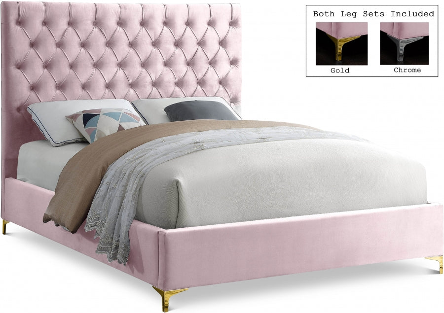 Cruz Velvet King Bed Pink - CruzPink-K