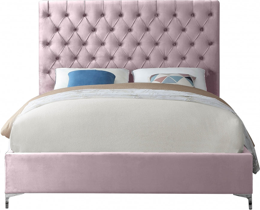 Cruz Velvet King Bed Pink - CruzPink-K