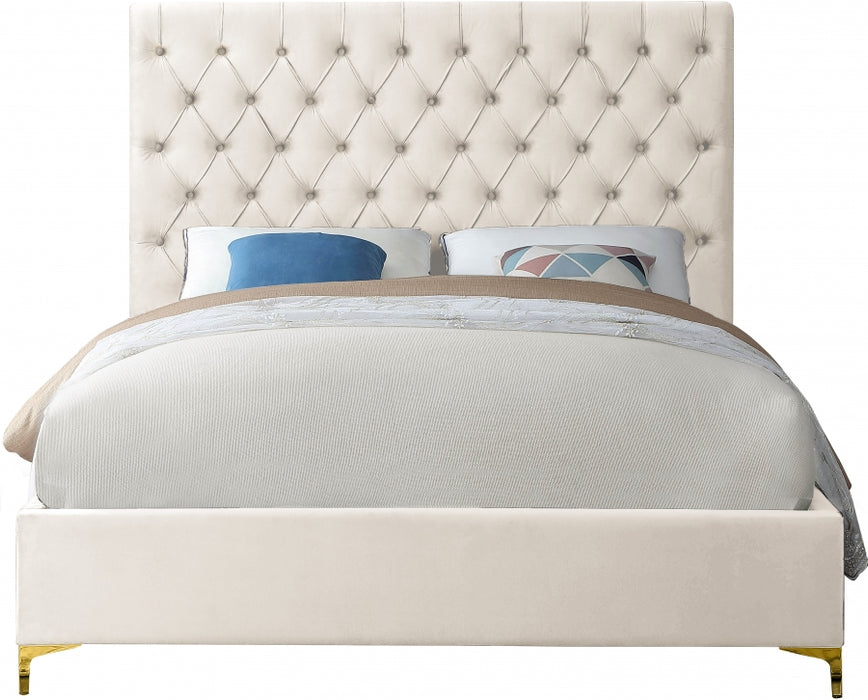 Cruz Velvet Queen Bed Cream - CruzCream-Q