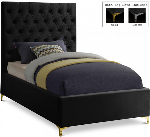 Cruz Velvet Twin Bed Black - CruzBlack-T