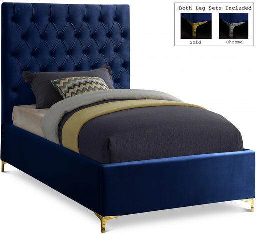 Cruz Velvet Twin Bed Blue - CruzNavy-T