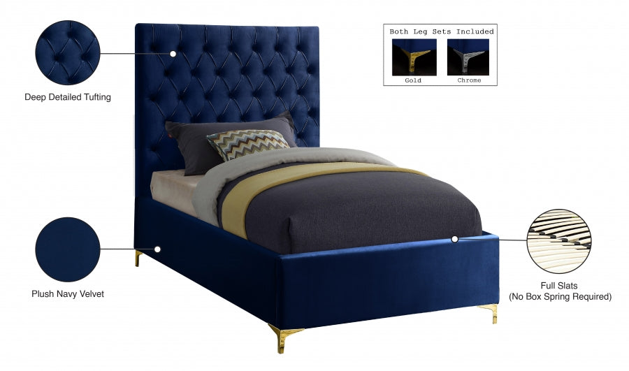 Cruz Velvet Twin Bed Blue - CruzNavy-T