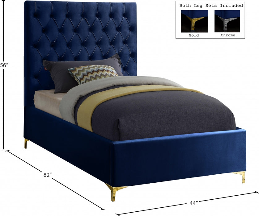 Cruz Velvet Twin Bed Blue - CruzNavy-T