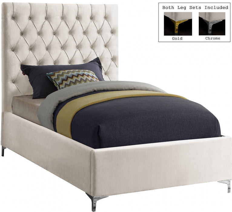 Cruz Velvet Twin Bed Cream - CruzCream-T