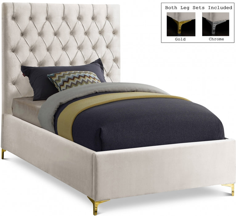 Cruz Velvet Twin Bed Cream - CruzCream-T