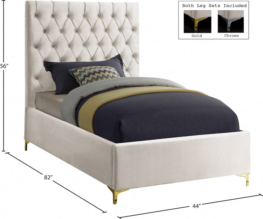 Cruz Velvet Twin Bed Cream - CruzCream-T