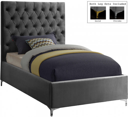 Cruz Velvet Twin Bed Grey - CruzGrey-T