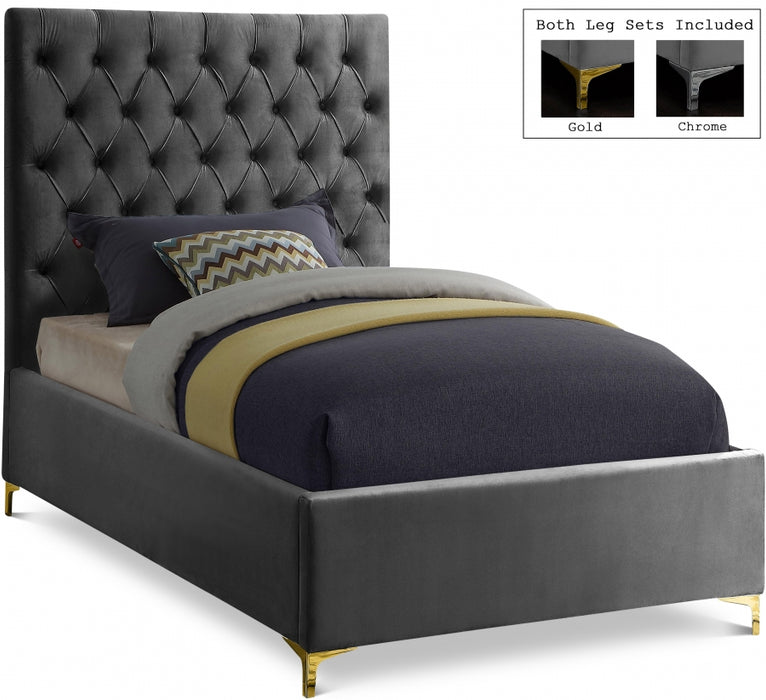 Cruz Velvet Twin Bed Grey - CruzGrey-T