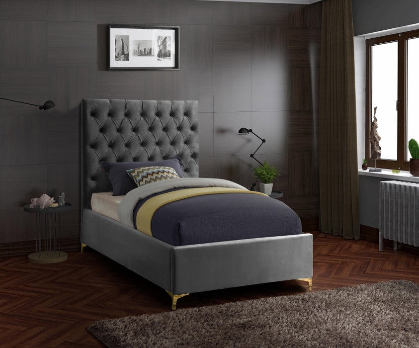 Cruz Velvet Twin Bed Grey - CruzGrey-T