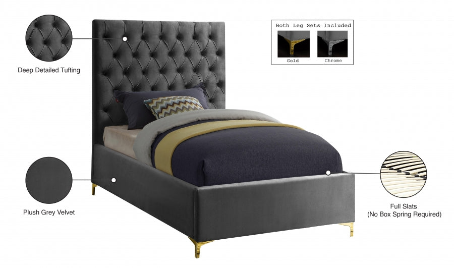 Cruz Velvet Twin Bed Grey - CruzGrey-T