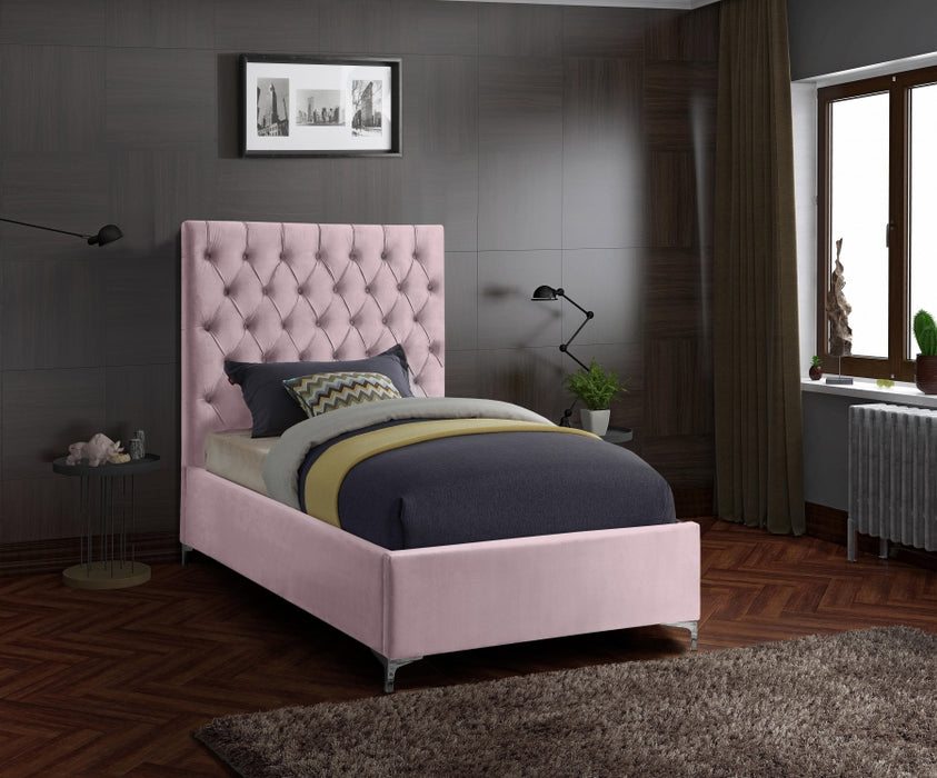 Cruz Velvet Twin Bed Pink - CruzPink-T