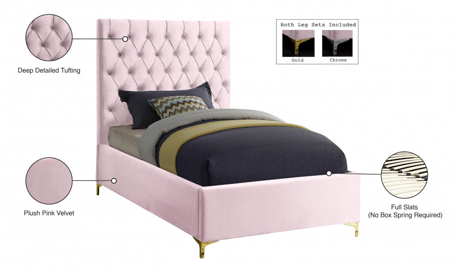 Cruz Velvet Twin Bed Pink - CruzPink-T