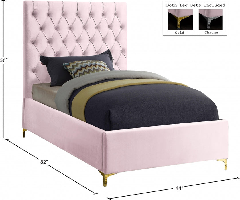 Cruz Velvet Twin Bed Pink - CruzPink-T