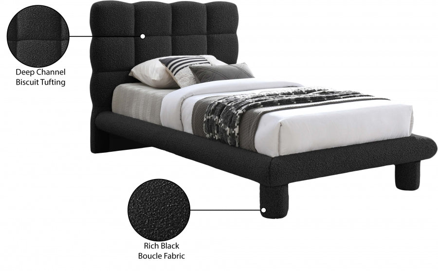 Deco Boucle Fabric Twin Bed (3 Boxes) Black - DecoBlack-T