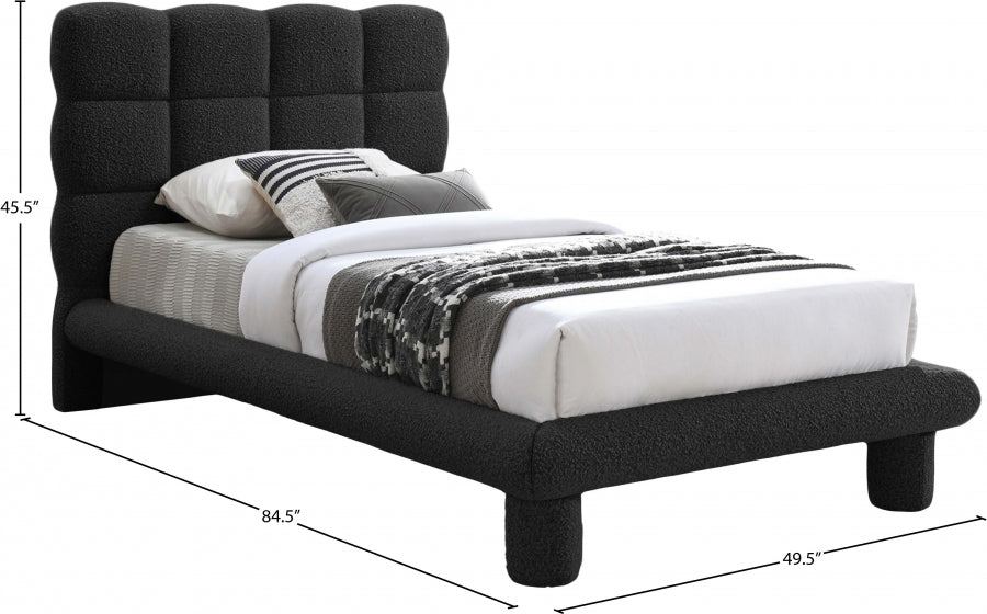 Deco Boucle Fabric Twin Bed (3 Boxes) Black - DecoBlack-T