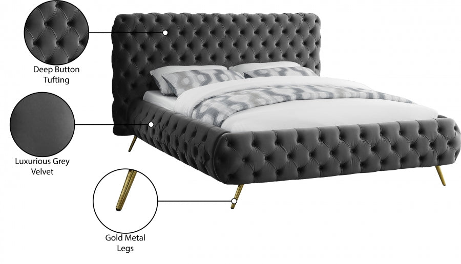 Delano Velvet King Bed Grey - DelanoGrey-K