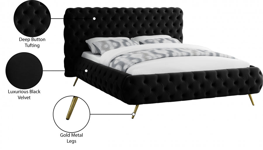 Delano Velvet Queen Bed Black - DelanoBlack-Q