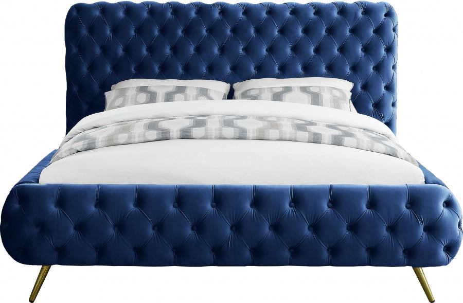 Delano Velvet Queen Bed Blue - DelanoNavy-Q