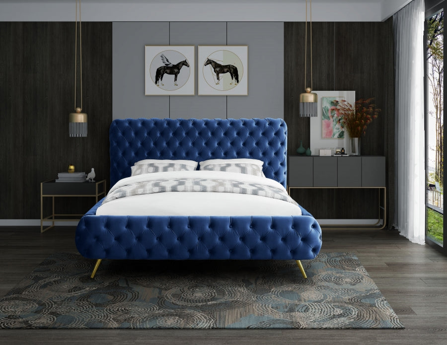 Delano Velvet Queen Bed Blue - DelanoNavy-Q