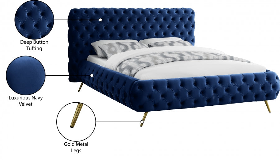 Delano Velvet Queen Bed Blue - DelanoNavy-Q