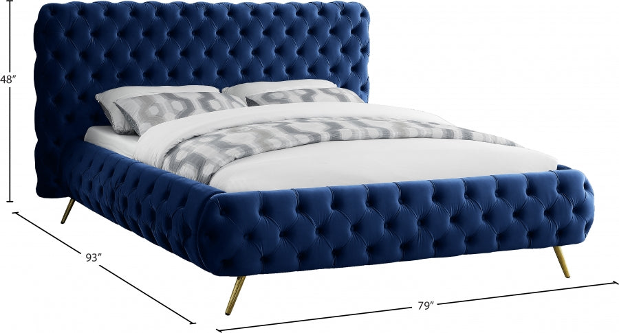 Delano Velvet Queen Bed Blue - DelanoNavy-Q