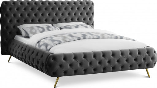 Delano Velvet Queen Bed Grey - DelanoGrey-Q