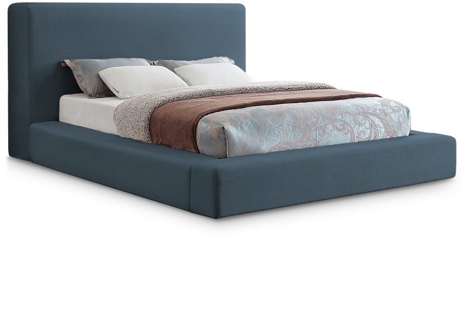 Devin Linen Textured Fabric Full Bed Blue - DevinNavy-F