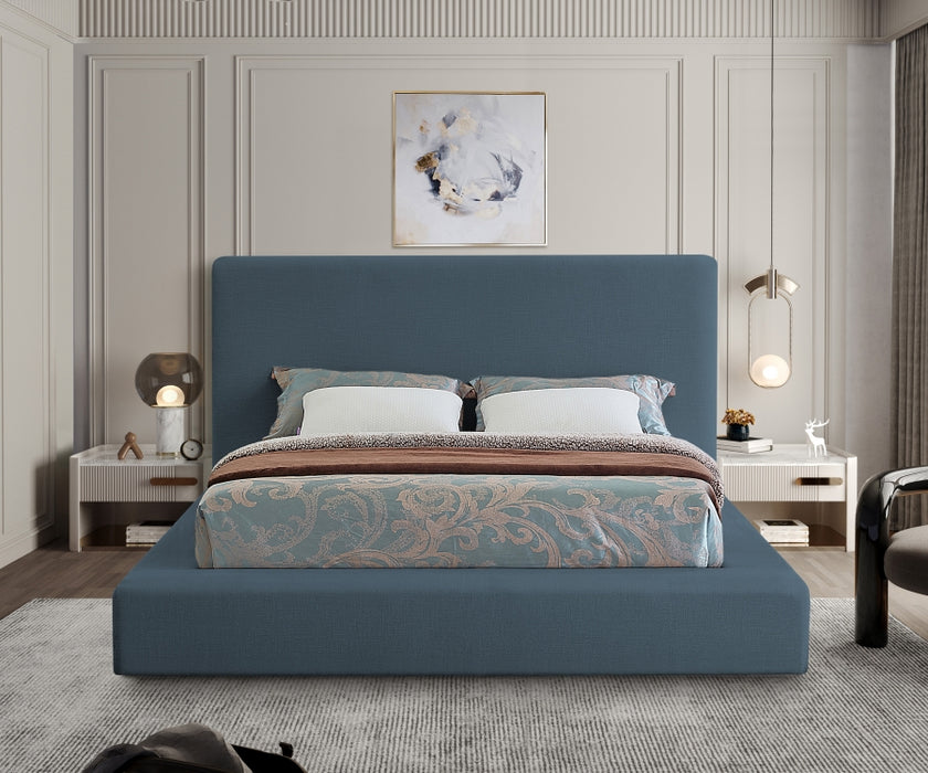 Devin Linen Textured Fabric Full Bed Blue - DevinNavy-F