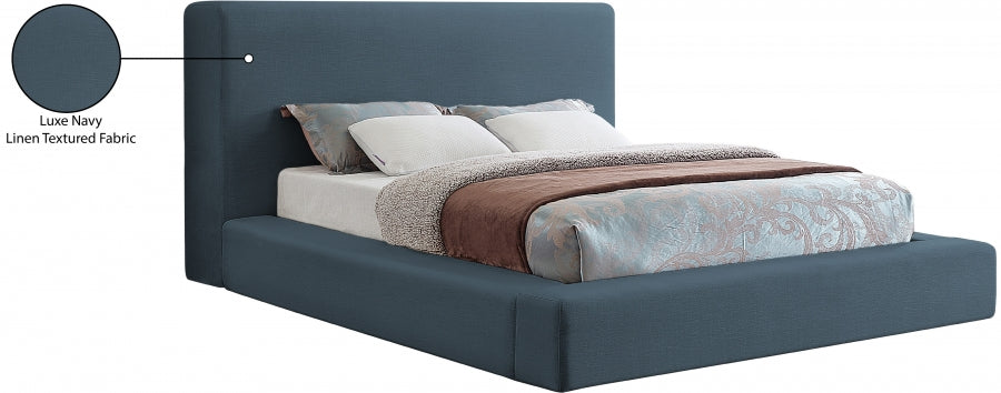 Devin Linen Textured Fabric Full Bed Blue - DevinNavy-F