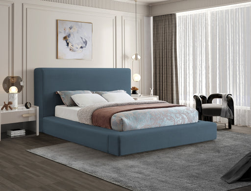 Devin Linen Textured Fabric King Bed Blue - DevinNavy-K