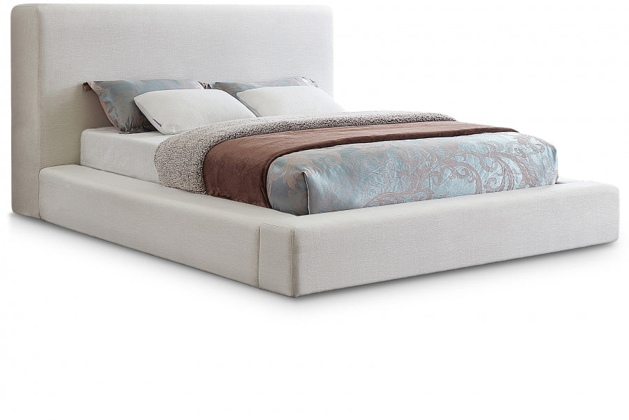 Devin Linen Textured Fabric King Bed Cream - DevinCream-K