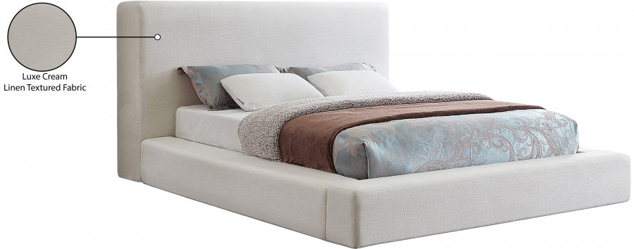 Devin Linen Textured Fabric King Bed Cream - DevinCream-K