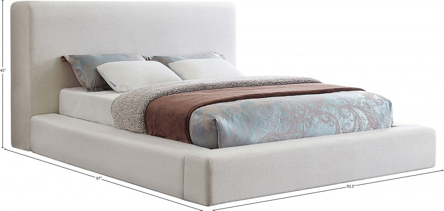 Devin Linen Textured Fabric King Bed Cream - DevinCream-K