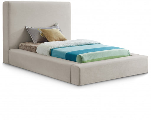 Devin Linen Textured Fabric Twin Bed Beige - DevinBeige-T