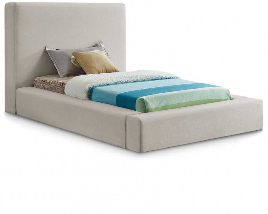 Devin Linen Textured Fabric Twin Bed Beige - DevinBeige-T