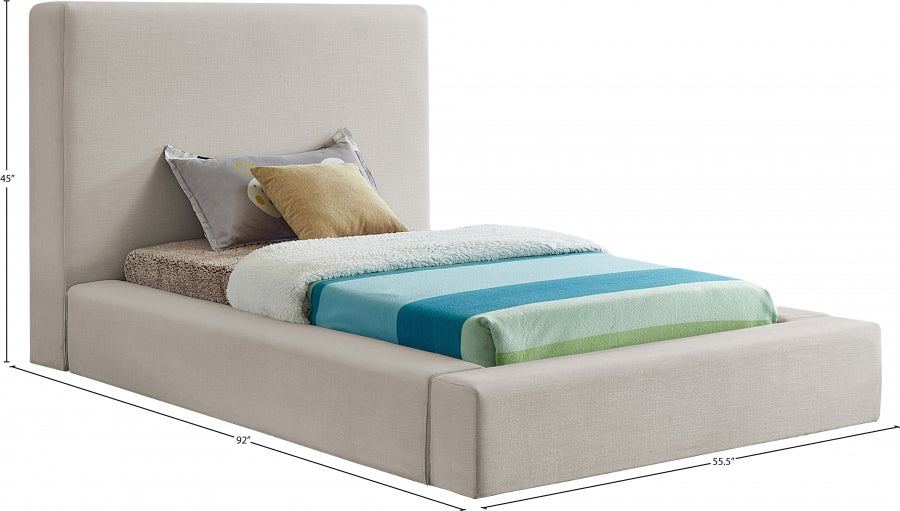 Devin Linen Textured Fabric Twin Bed Beige - DevinBeige-T