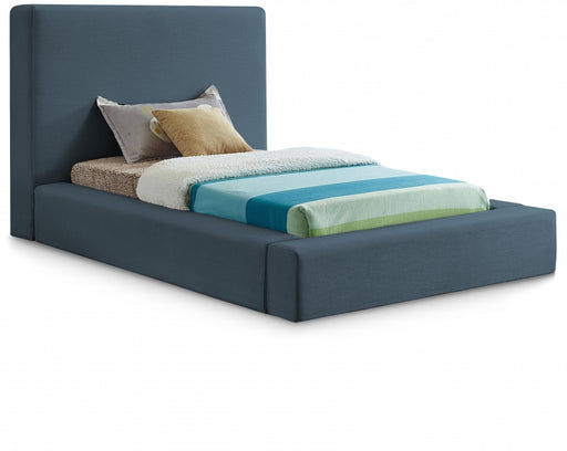 Devin Linen Textured Fabric Twin Bed Blue - DevinNavy-T