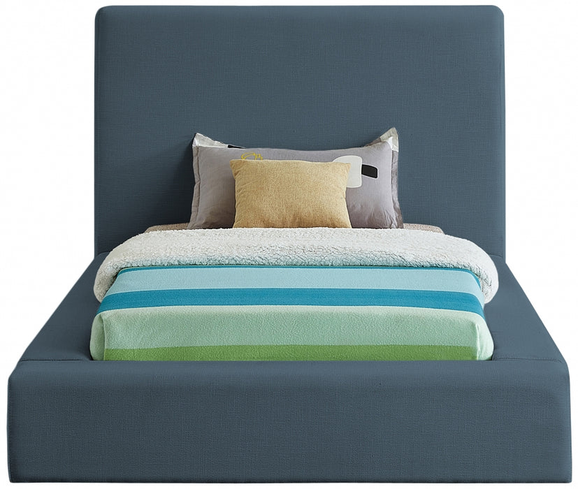 Devin Linen Textured Fabric Twin Bed Blue - DevinNavy-T