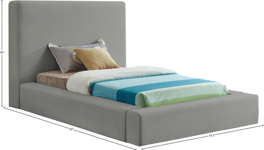 Devin Linen Textured Fabric Twin Bed Grey - DevinGrey-T