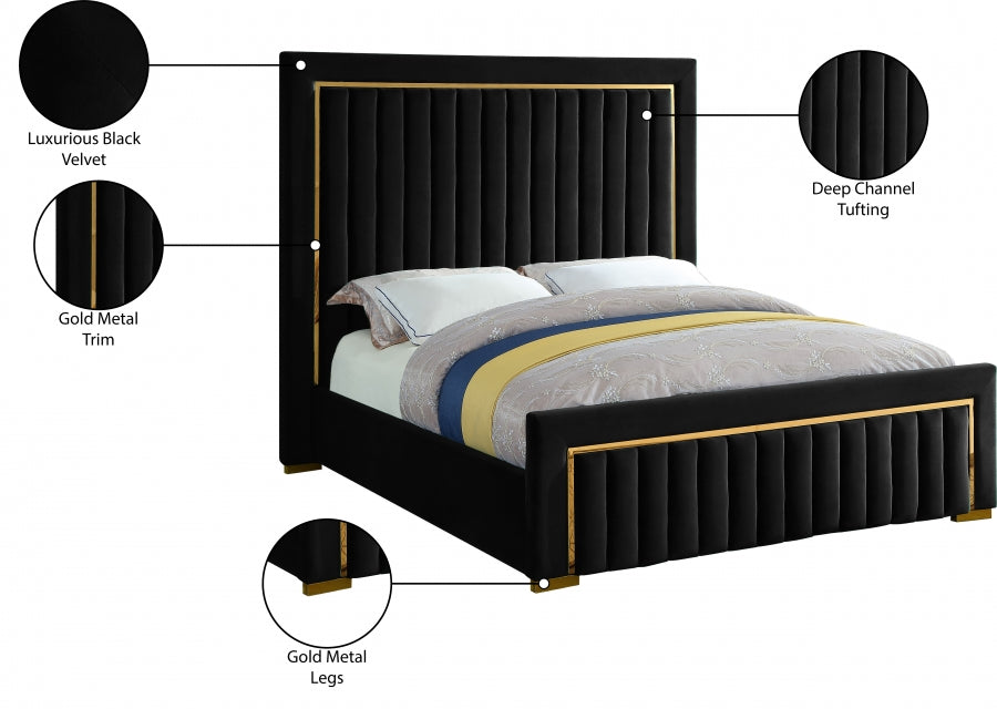 Dolce Velvet Queen Queen Bed (3 Boxes) Black - DolceBlack-Q