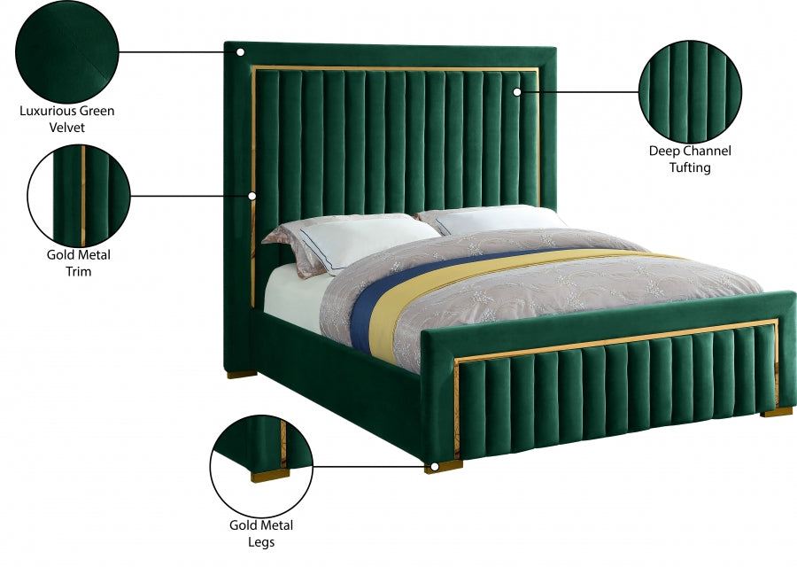 Dolce Velvet Queen Queen Bed (3 Boxes) Green - DolceGreen-Q