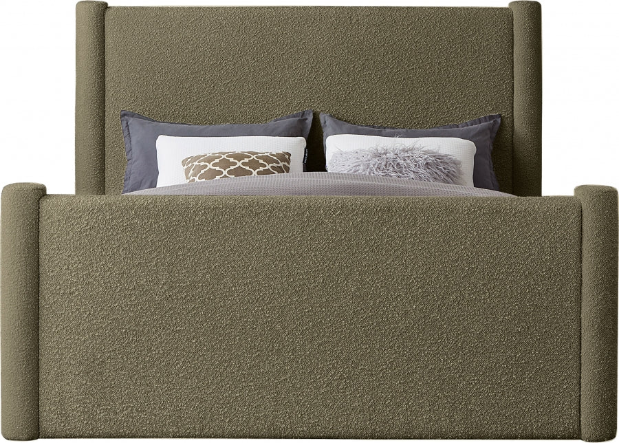 Elias Boucle Fabric Queen Bed Olive - B1299Olive-Q