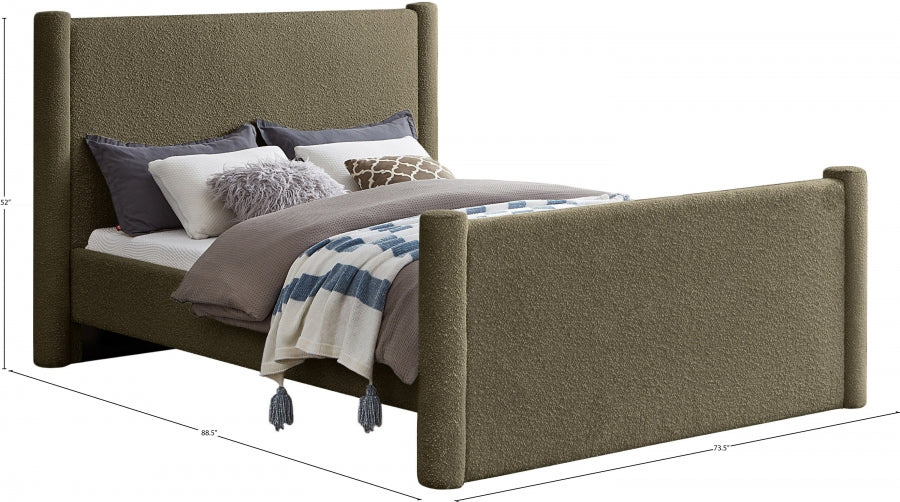 Elias Boucle Fabric Queen Bed Olive - B1299Olive-Q