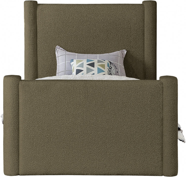 Elias Boucle Fabric Twin Bed Olive - B1299Olive-T