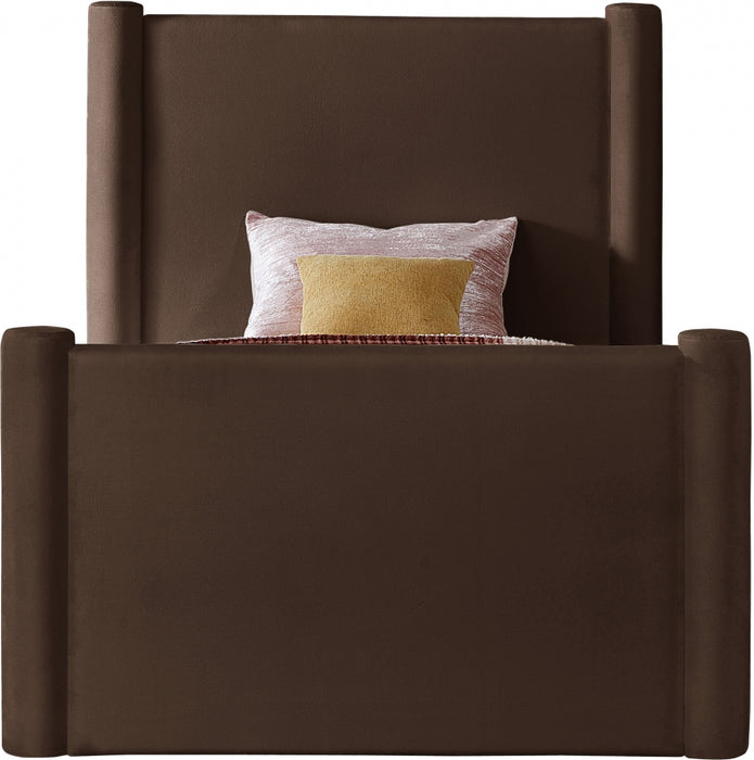 Elias Velvet Twin Bed Brown - B1298Brown-T